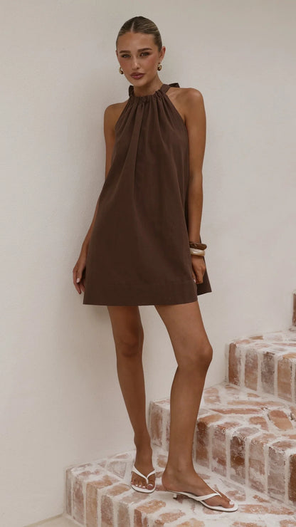Demy Halter Mini Dress Chocolate