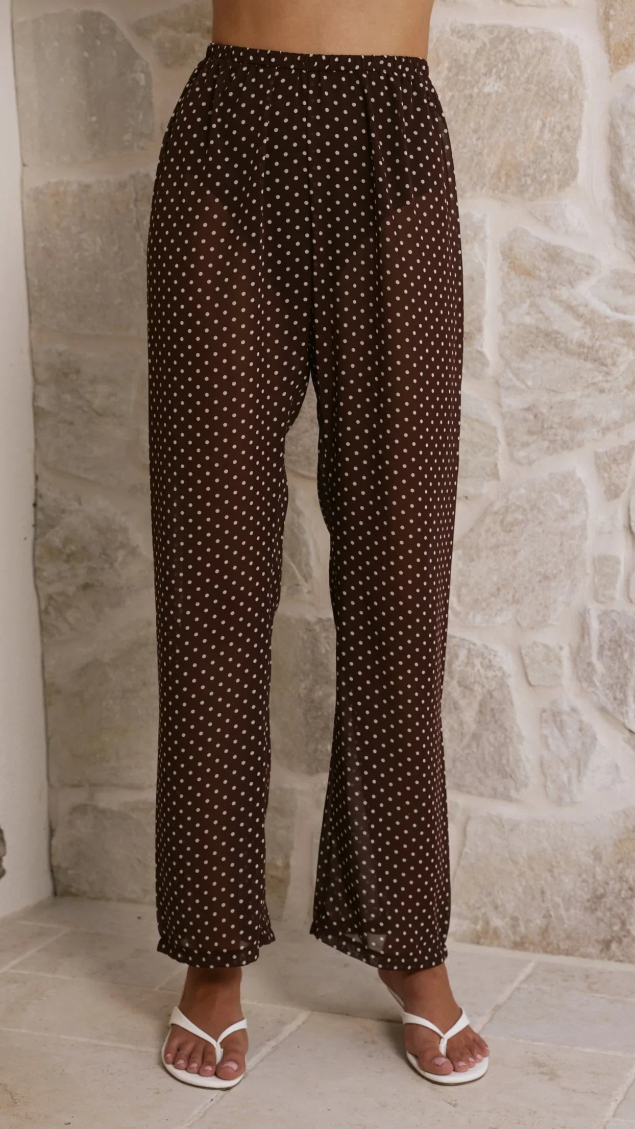 Reda Semi Sheer Pants Chocolate White Spot