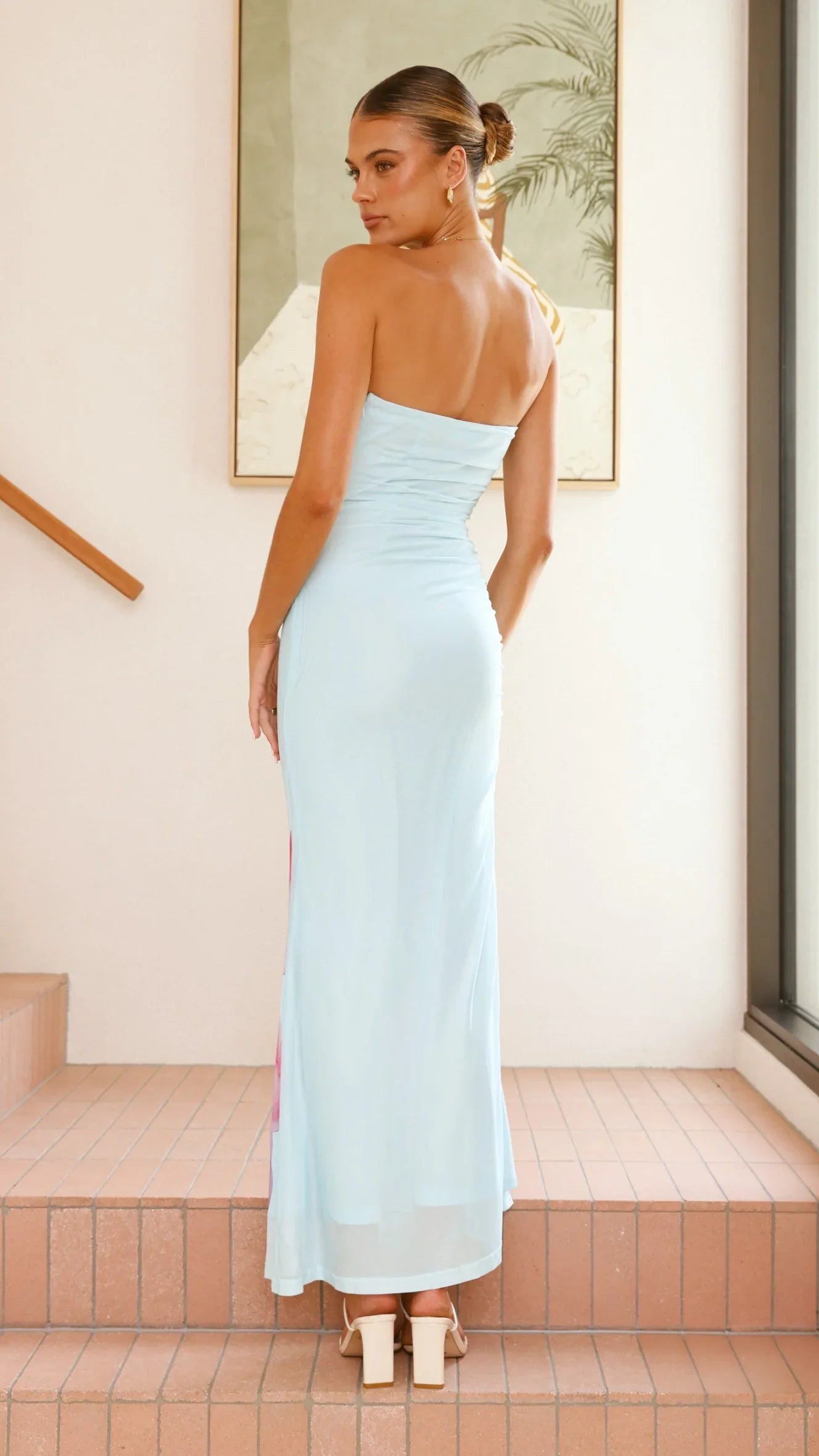 Brittani Strapless Maxi Dress Blue Pink