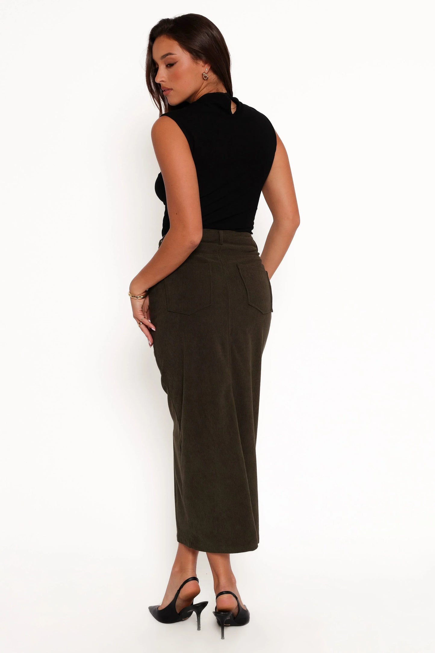 Myra Corduroy Midi Skirt Olive