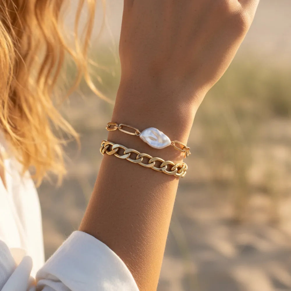Boho White Stone Chain Bracelet Set