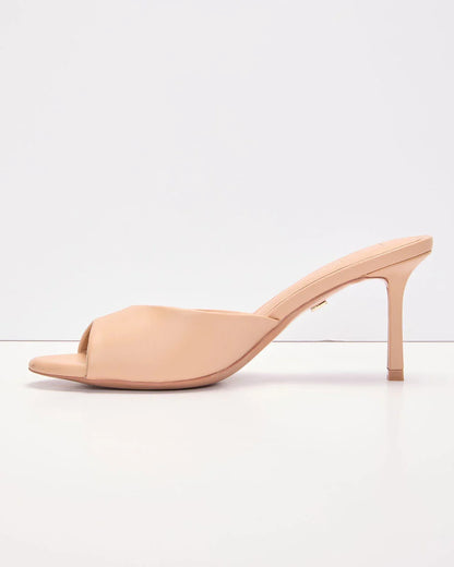 Liorra Vegan Leather Heeled Peep Toe Mules