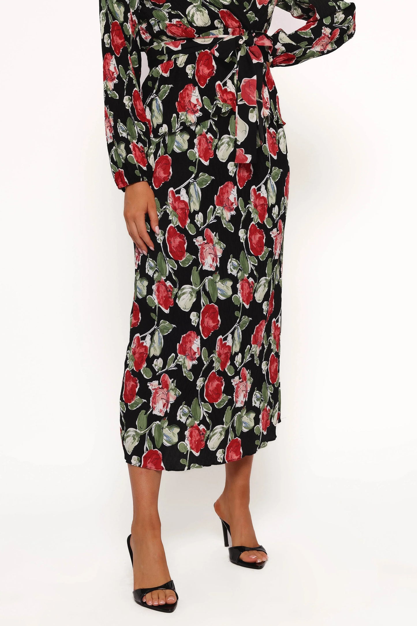 Minelli Pleat Midi Skirt Black Rose