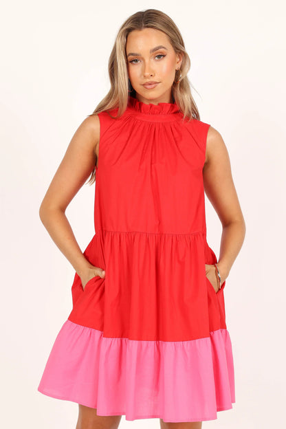 Bradshaw Tiered Mini Dress Red Pink