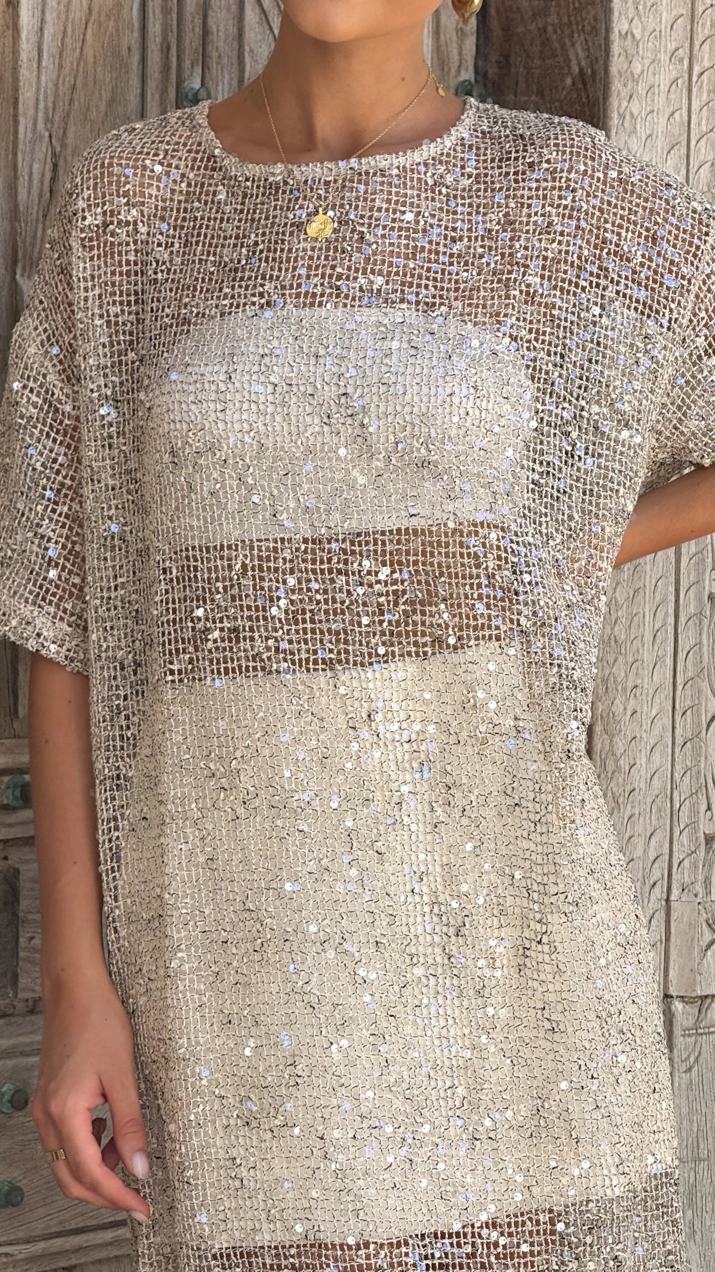 Zinnia Sequins Maxi Dress Beige