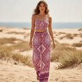 Pink Boho Floral Crop Top Wide Leg Pants Set