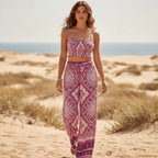 Pink Boho Floral Crop Top Wide Leg Pants Set