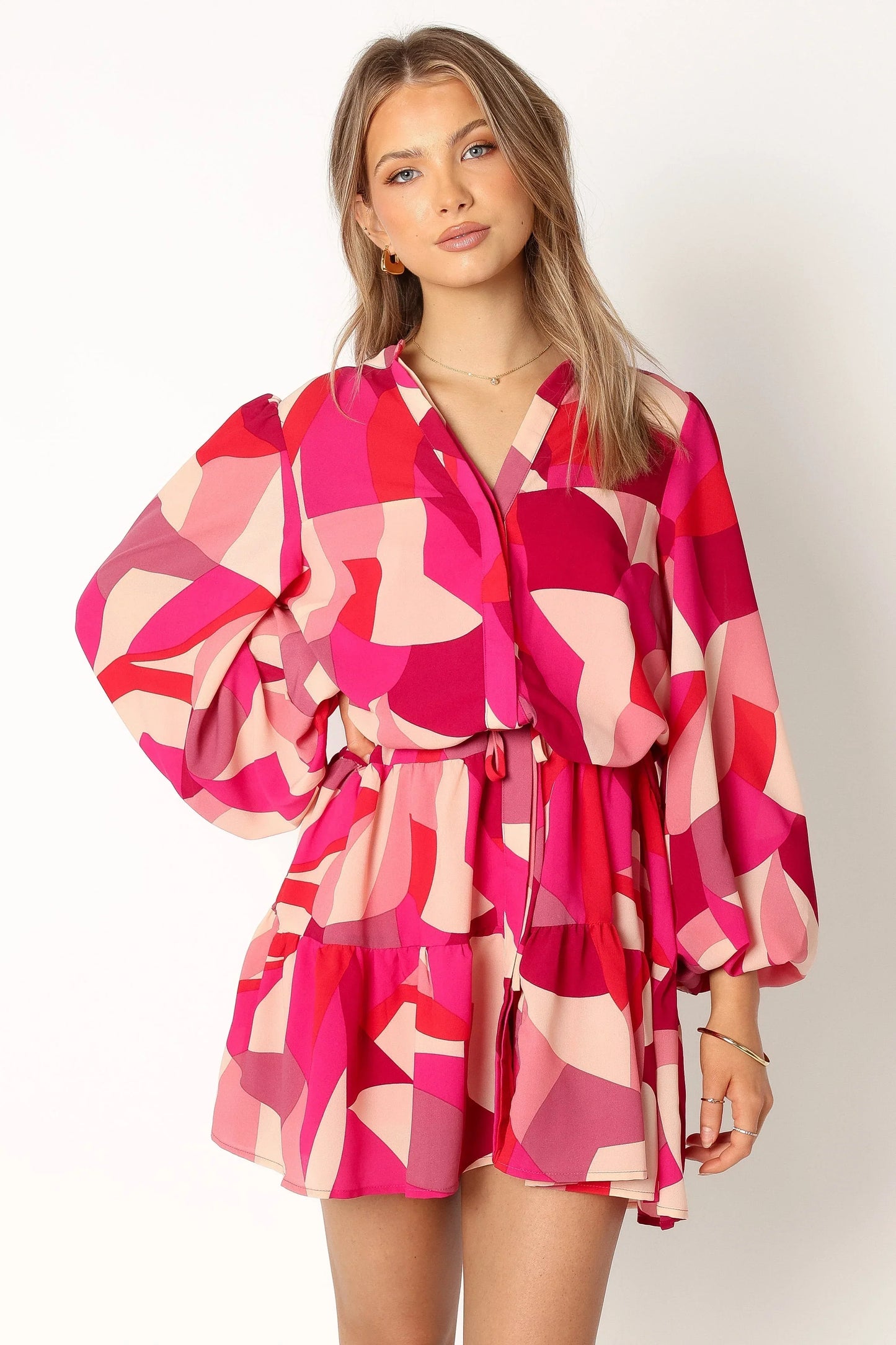 Milly Long Sleeve Mini Dress Red Magenta