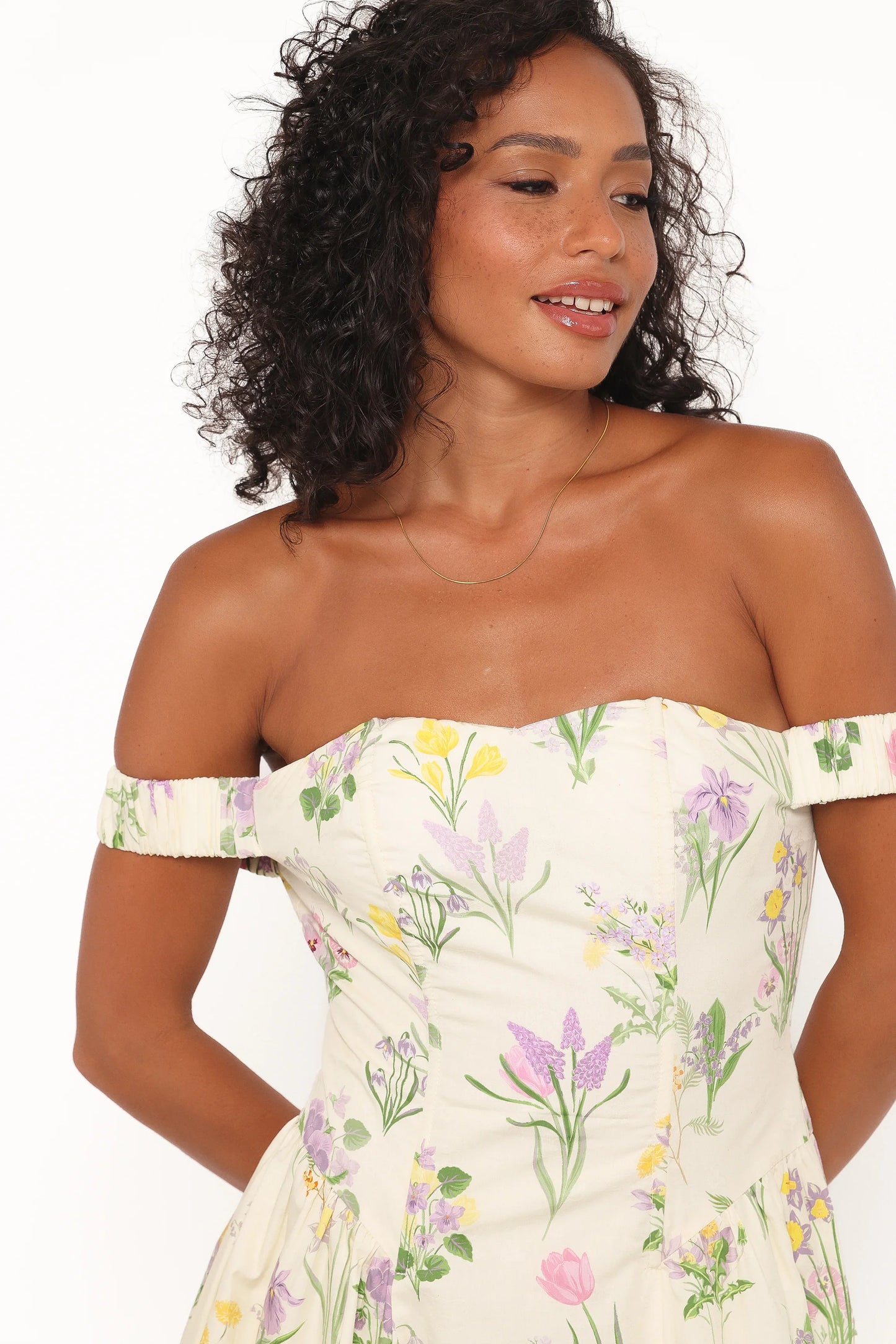 Larni Off Shoulder Midi Dress Lavender Multi