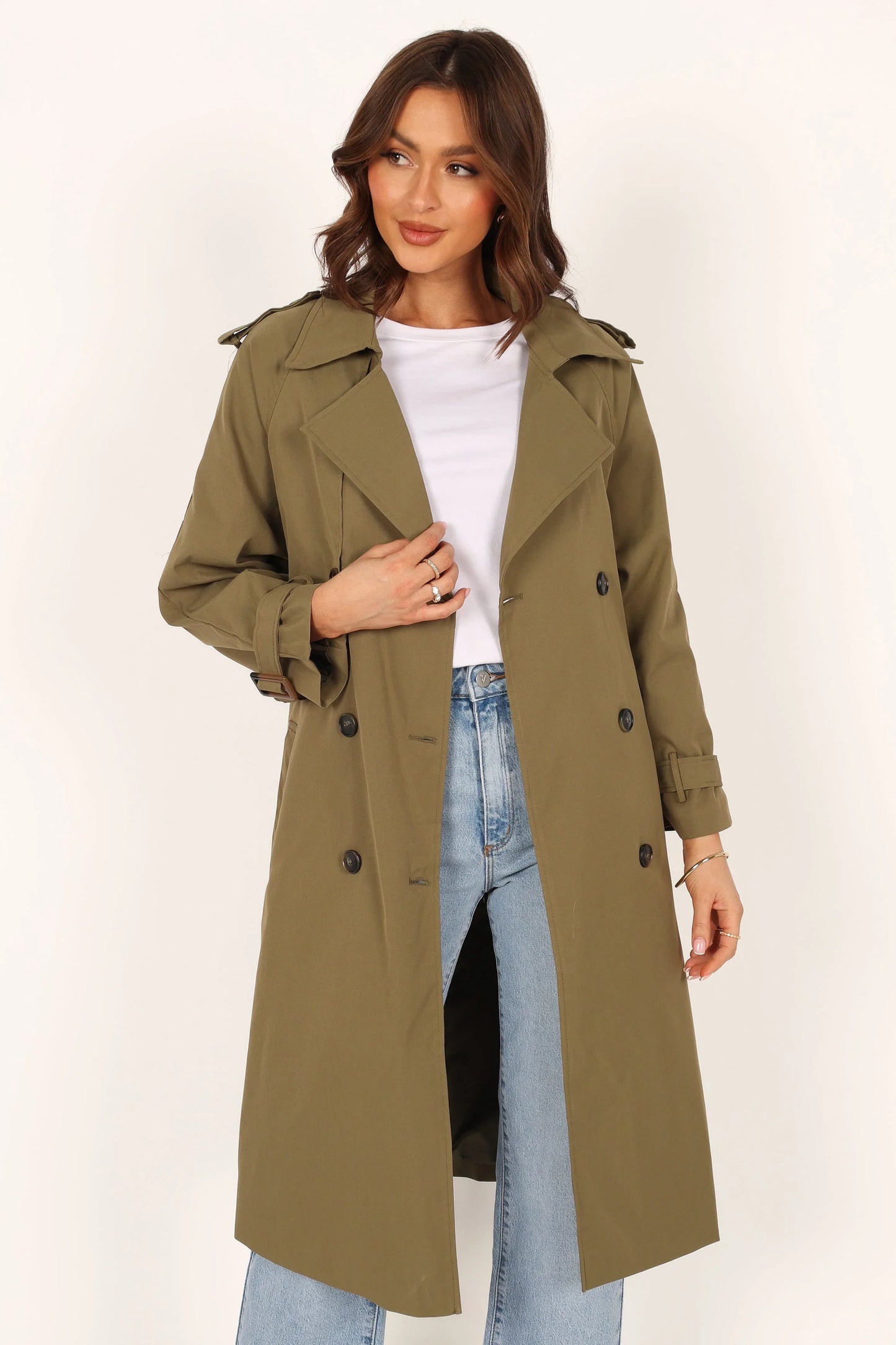 Trina Button Front Trench Coat Olive