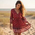Boho Floral Print Mini Dress
