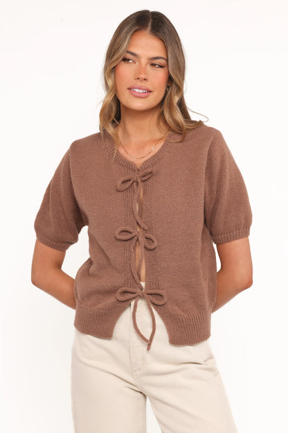 Koskie Tie Knit Top Chocolate
