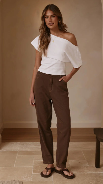 Cleora Barrel Jeans Chocolate