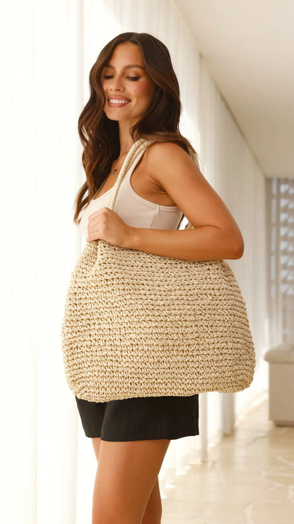 Solana Summer Tote Bag Beige Straw