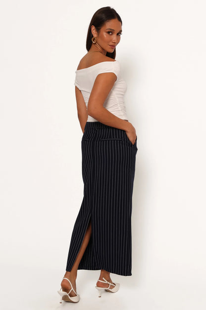 Ellory Midi Skirt Navy Pinstripe