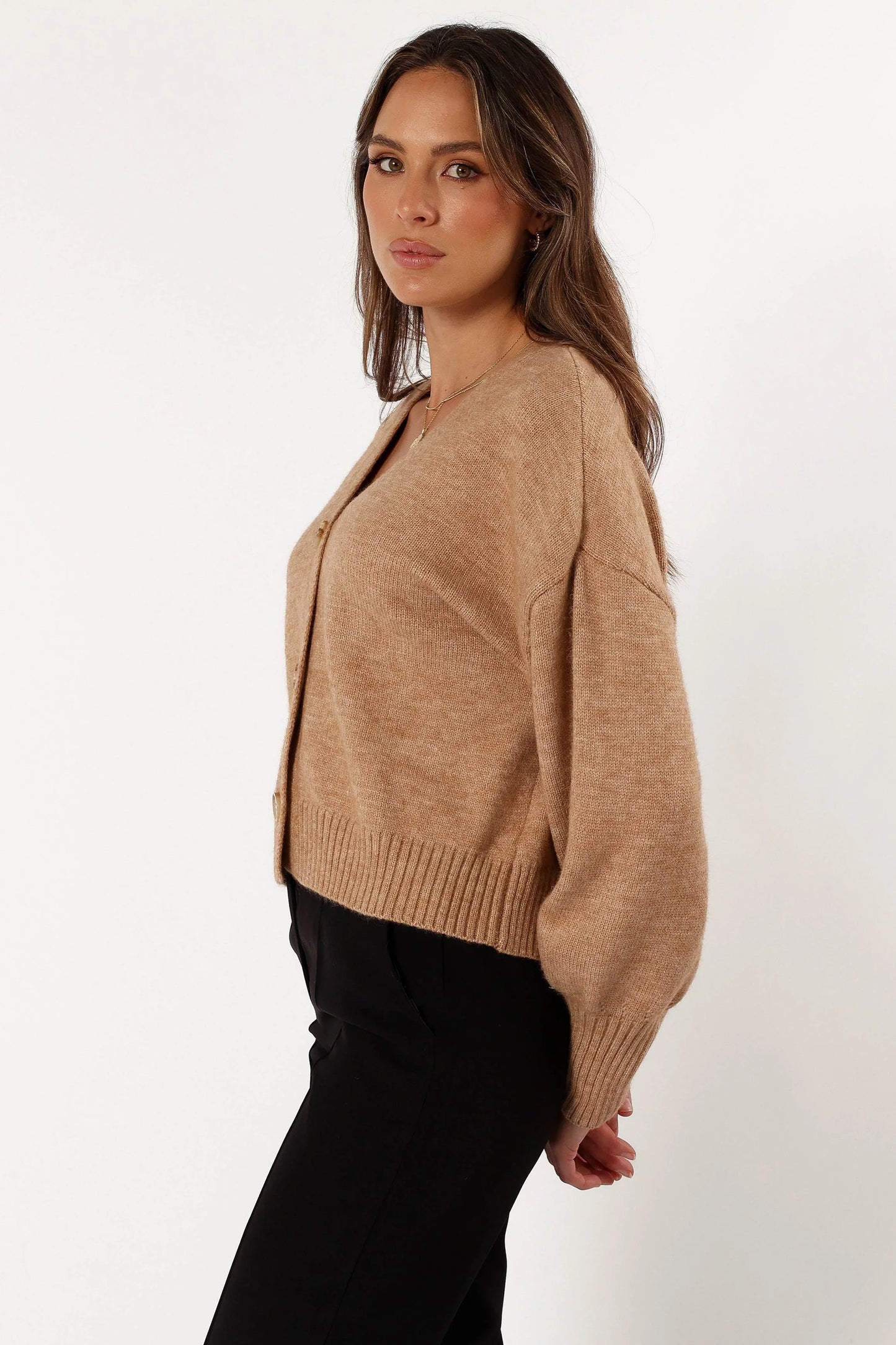 Isabel Button Front Cardigan Beige