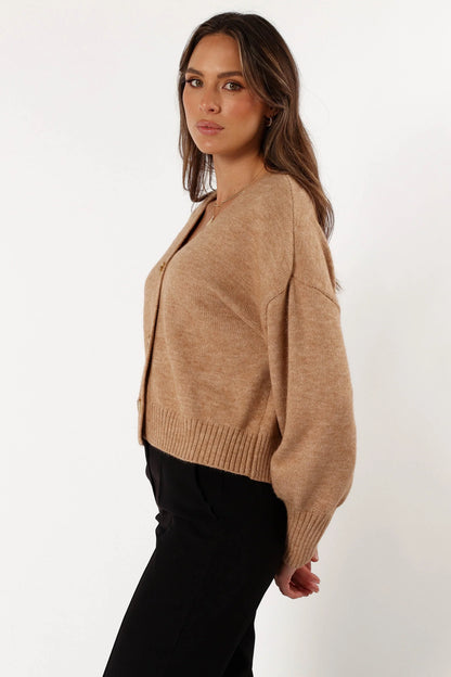 Isabel Button Front Cardigan Beige