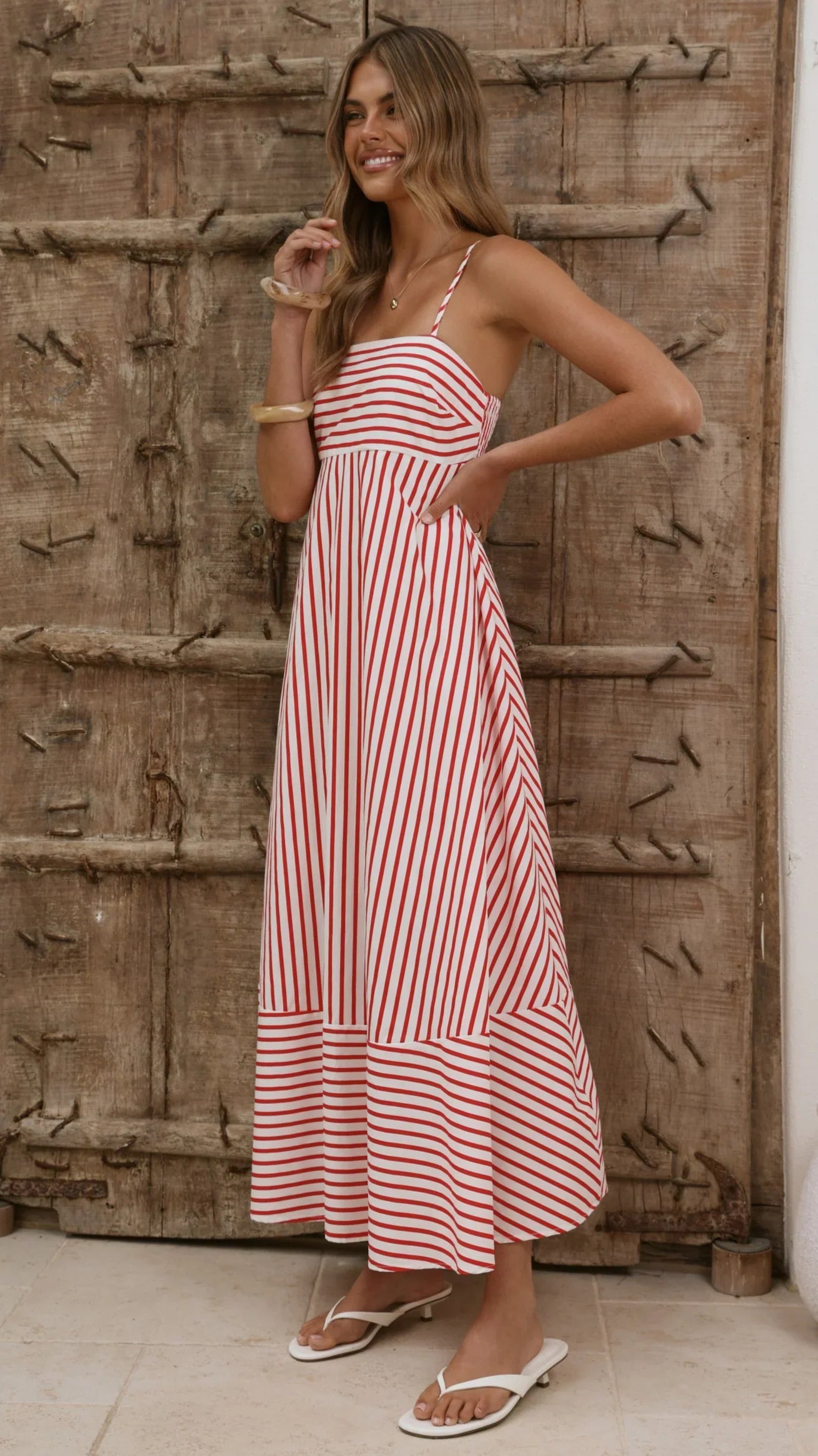 Marcel Maxi Dress Red White Stripe