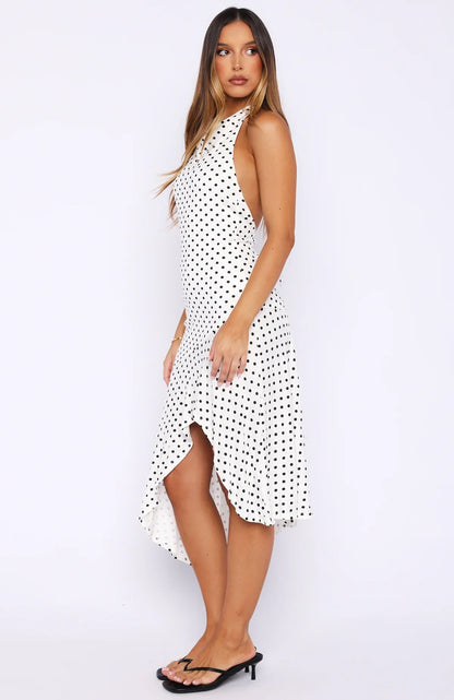 Blushing Nights Midi Dress Cream Black Polka Dot