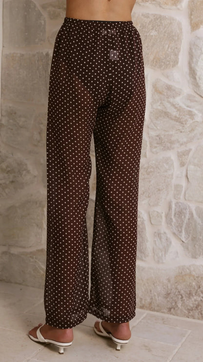 Reda Semi Sheer Pants Chocolate White Spot