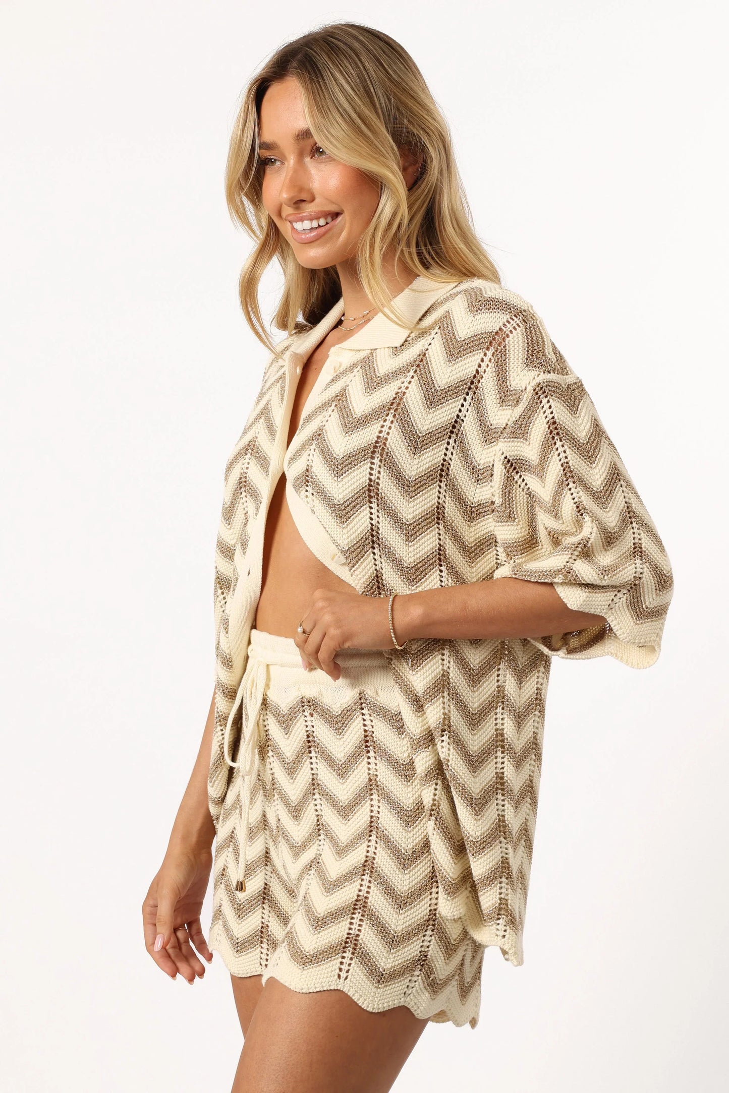 Cherie Knit Shirt Gold White