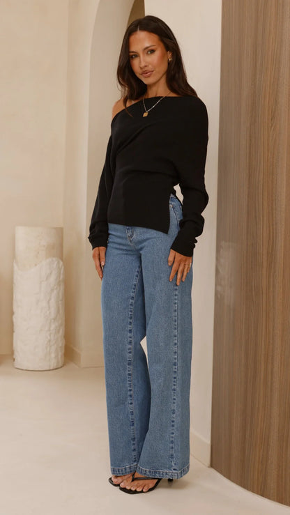Eleora Long Sleeve Asymmetrical Top Black