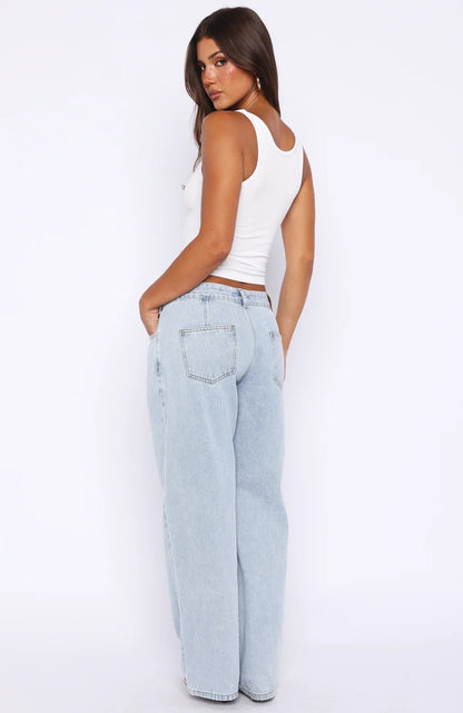 Day At A Time Low Rise Wide Leg Jeans Mid Blue