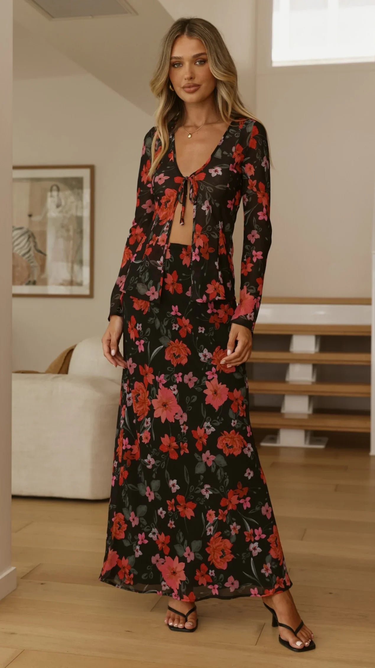 Brianna Open Tie Top Dark Floral
