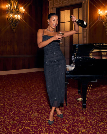 Cheers To You Embellished Mesh Midi Dress
