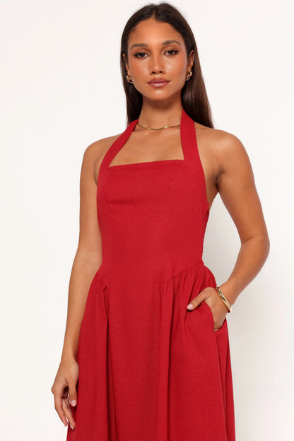 Ramona Halterneck Midi Dress Red