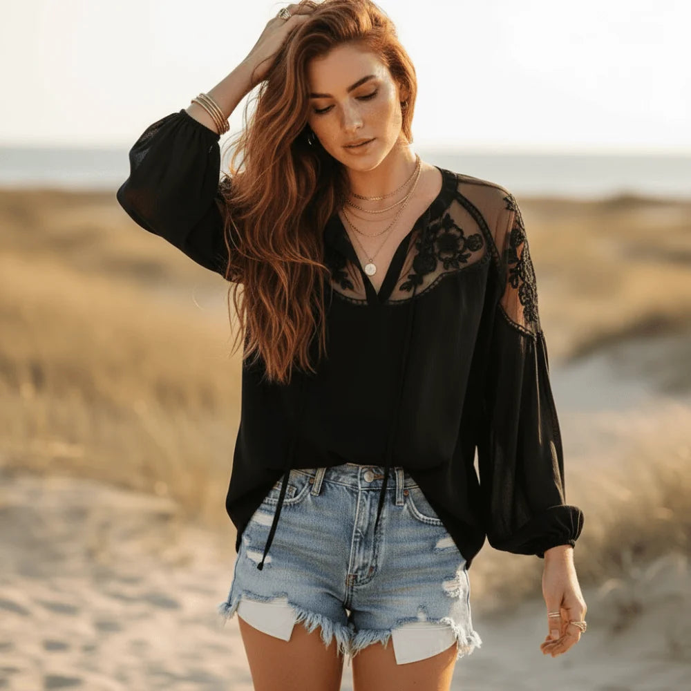 Boho Lace Long Sleeve Blouse