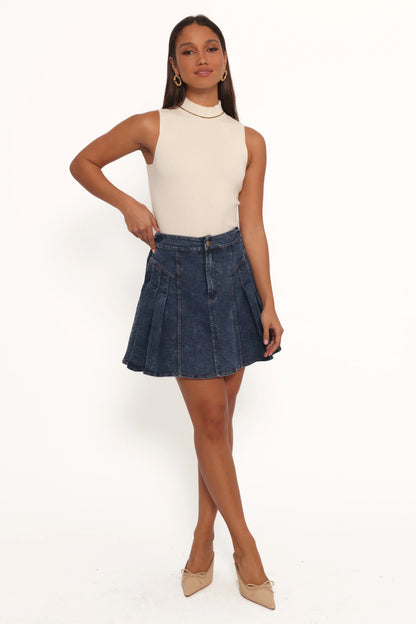 Alek Pleated Mini Skirt Mid Wash Denim