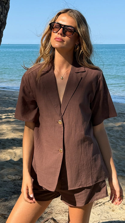 Nadine Shirt and Shorts Set Brown