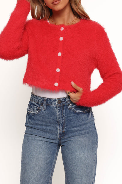 Tavan Crop Button Front Cardigan Red