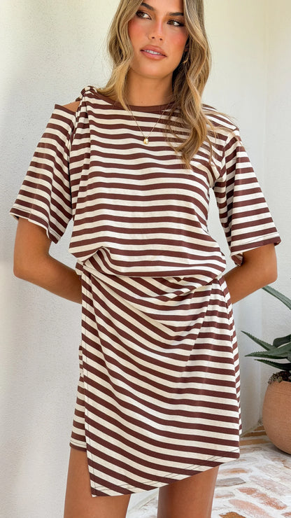 Adelia Mini Dress Chocolate Stripe