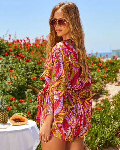 Palm Canyon Satin Tie Waist Romper