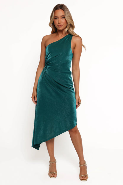 Emma One Shoulder Midi Dress Teal