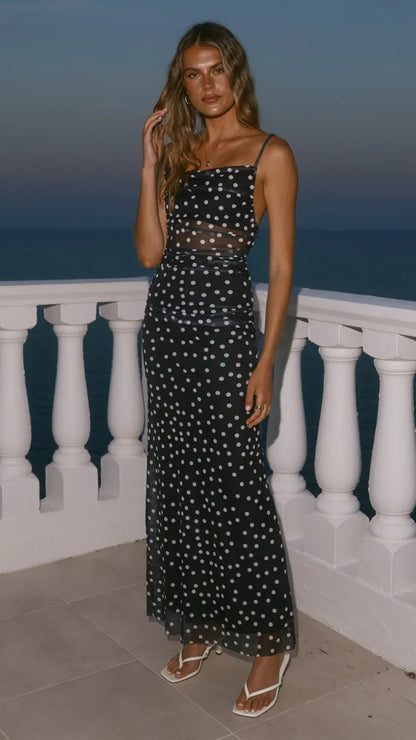 Loralei Maxi Dress Black White Polka Dot