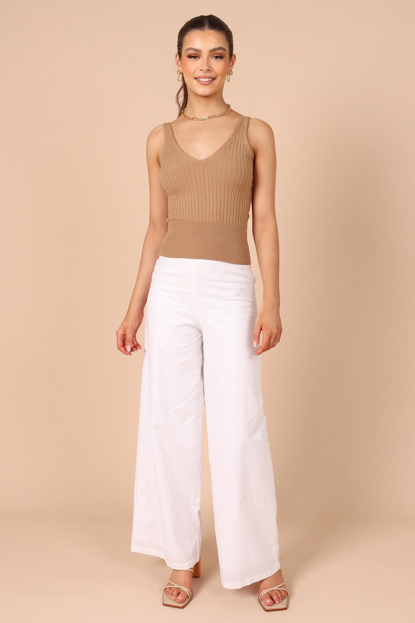 Gemma V Neck Tank Top Camel
