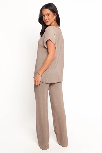 Stassia Knitted Pant Set Brown