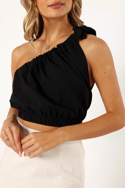 Marcoola One Shoulder Top Black