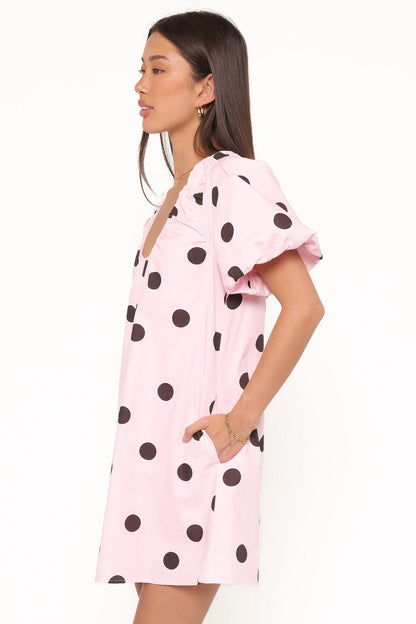 Bertine Mini Dress Pink Polka Dot