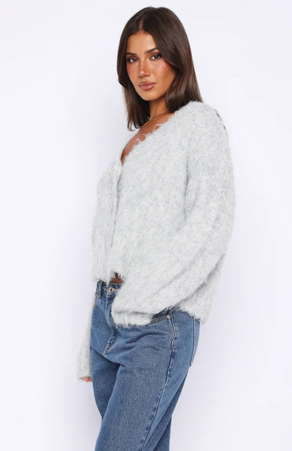 Cozy Vibes Knit Cardigan Grey Marle
