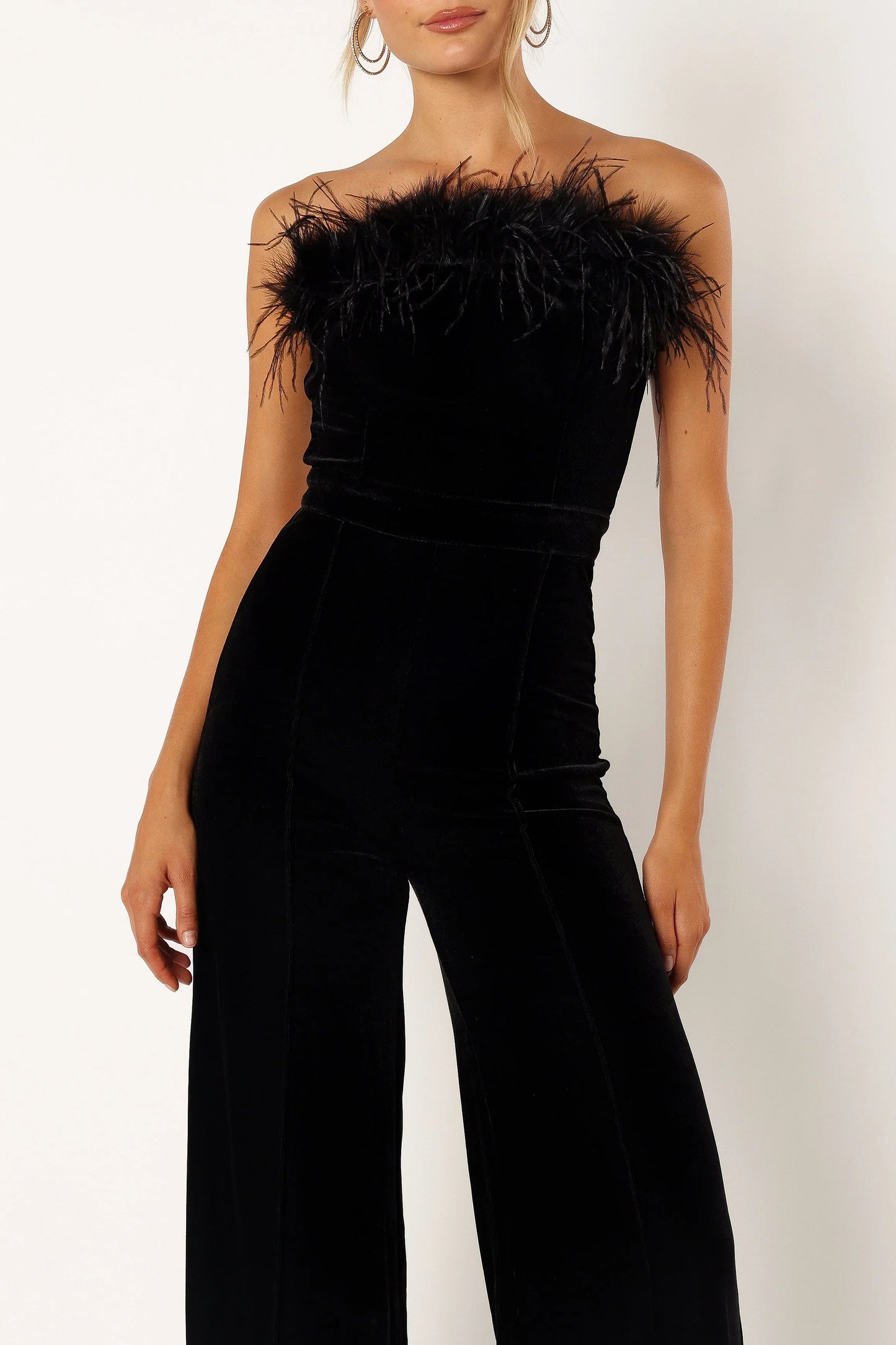 Donatella Feather Trim Jumpsuit Black