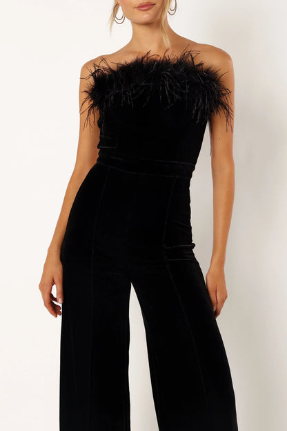 Donatella Feather Trim Jumpsuit Black