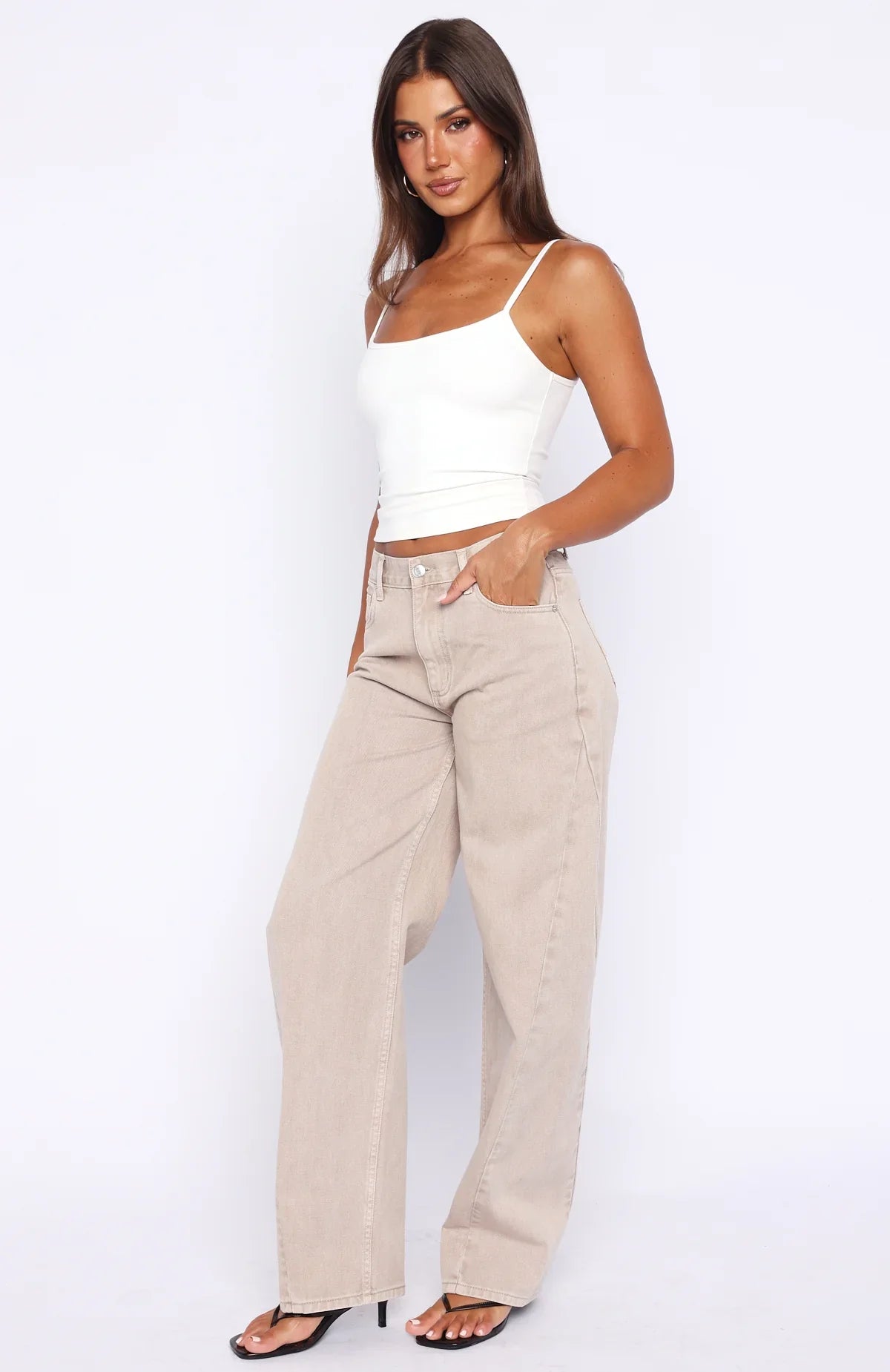 Kiara Mid Rise Barrel Leg Jeans Sesame Wash