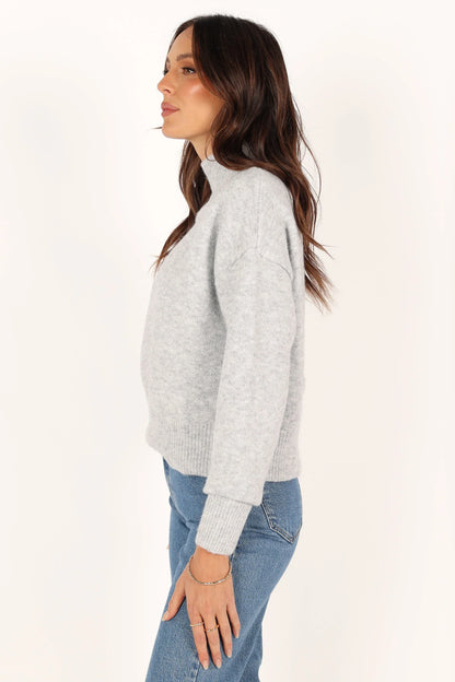 Brianna Mockneck Knit Sweater Heather Grey