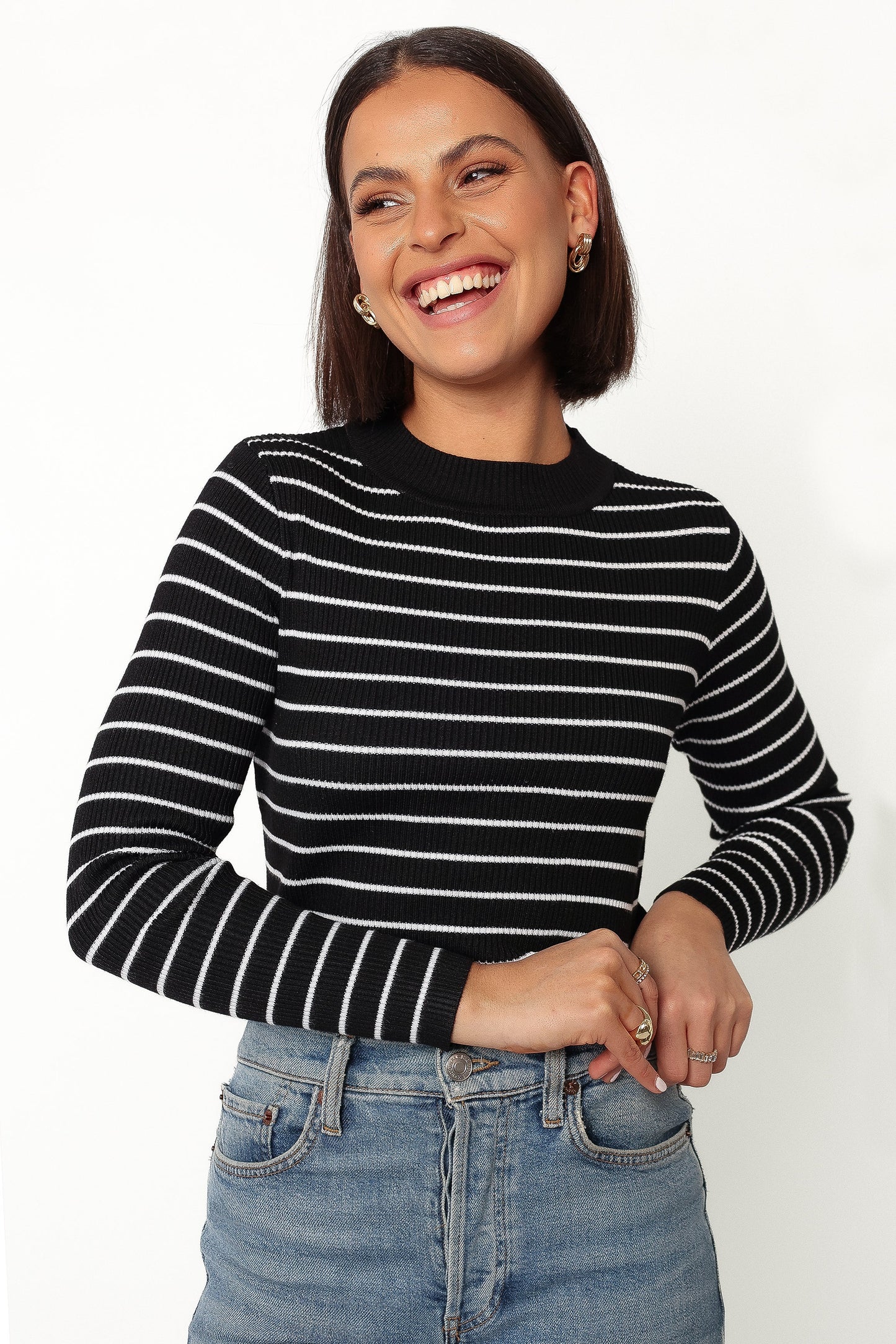 Stacie Ribbed Knit Top Black Stripe