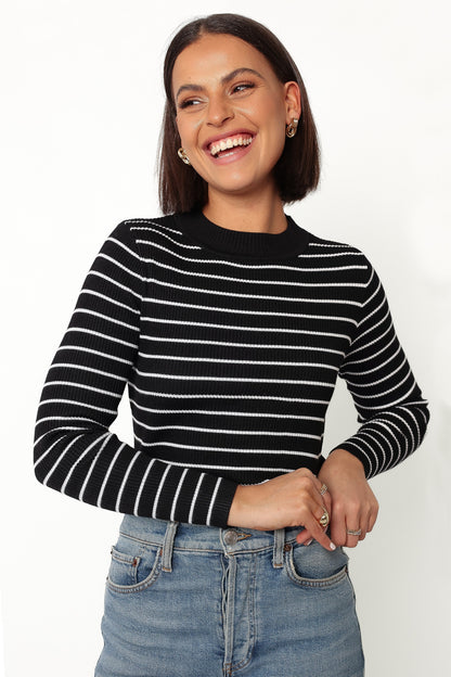 Stacie Ribbed Knit Top Black Stripe
