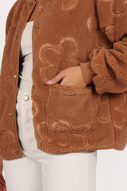 Lasky Flower Pattern Button Down Jacket Camel